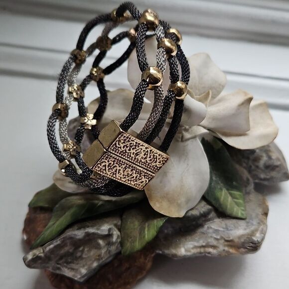 Vintage Black and Silver Multi-Strand Bracelet - Picture 1 of 7